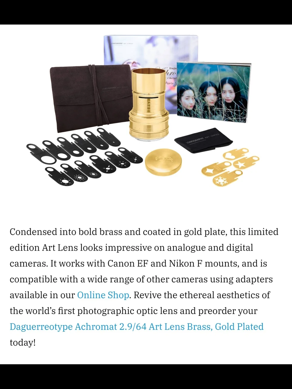 Lomography's Daguerreotype Achromat 2.9/64 Art Lens Chromat Brass Camera Lens
